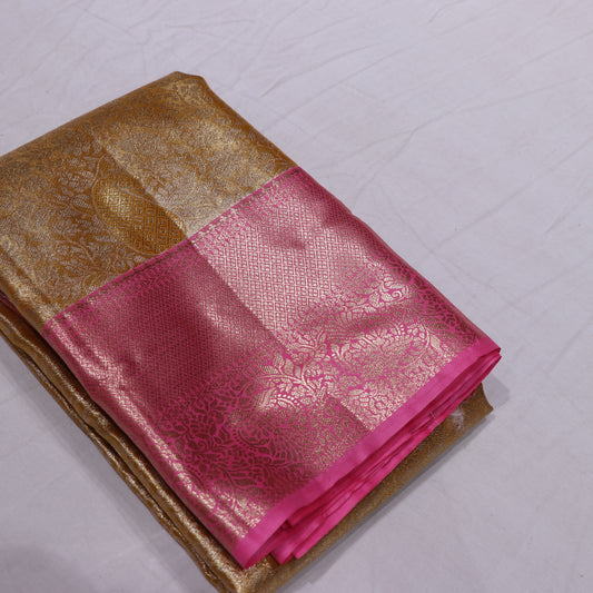 Pure Tissue Saree  Yellow  with pink Colour - Vaishali Silks
