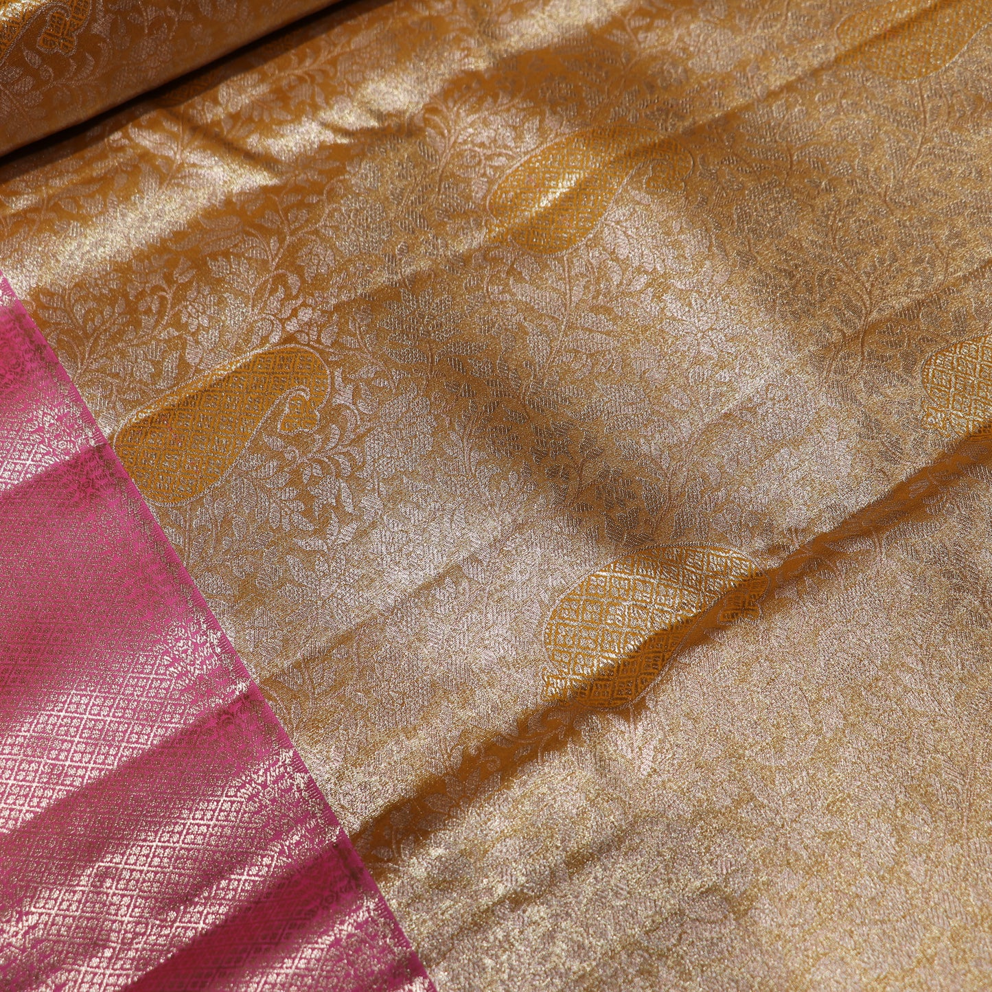 Pure Tissue Saree  Yellow  with pink Colour - Vaishali Silks