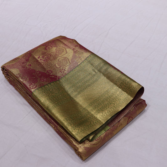Pure Tissue Saree  Goid With Green Colour - Vaishali Silks