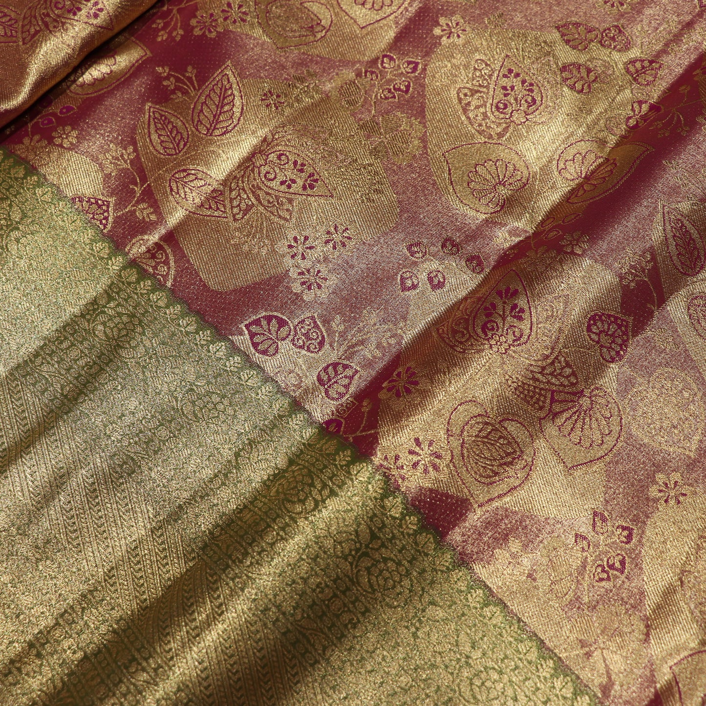 Pure Tissue Saree  Goid With Green Colour - Vaishali Silks