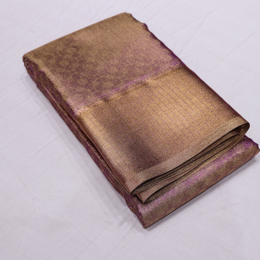 Pure Tissue Saree  Gold With Purple Colour - Vaishali Silks
