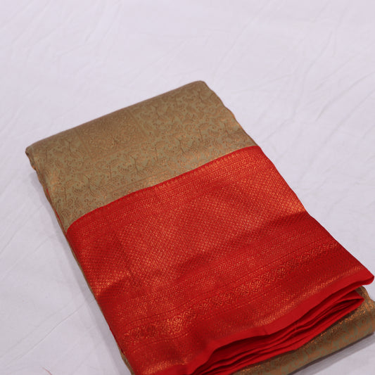 Pure Tissue silk Saree Pista  Green With Red - Vaishali Silks