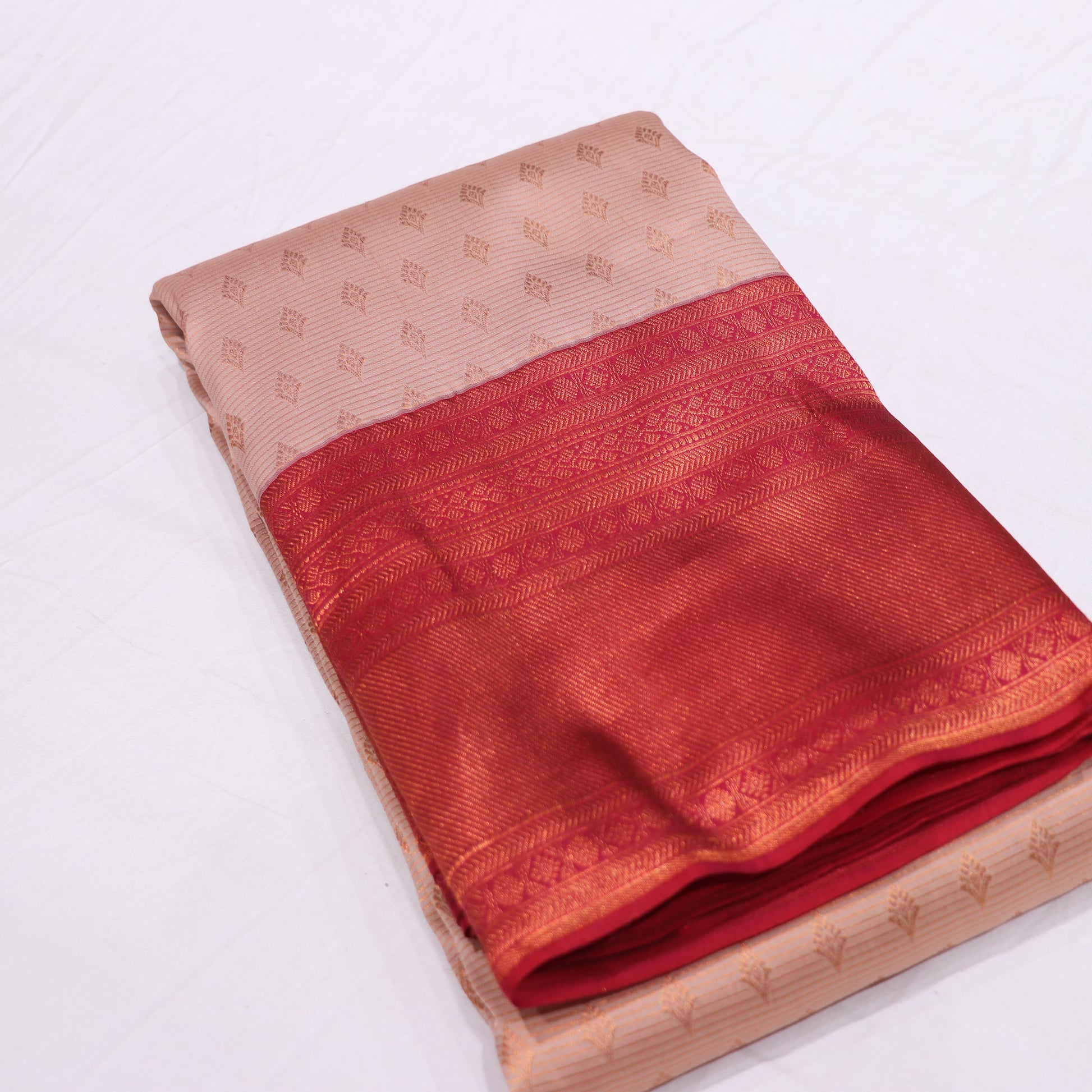 Pure Tissue silk Saree  Peach  With  Red - Vaishali Silks