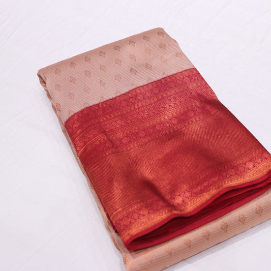 Pure Tissue silk Saree  Peach  With  Red - Vaishali Silks