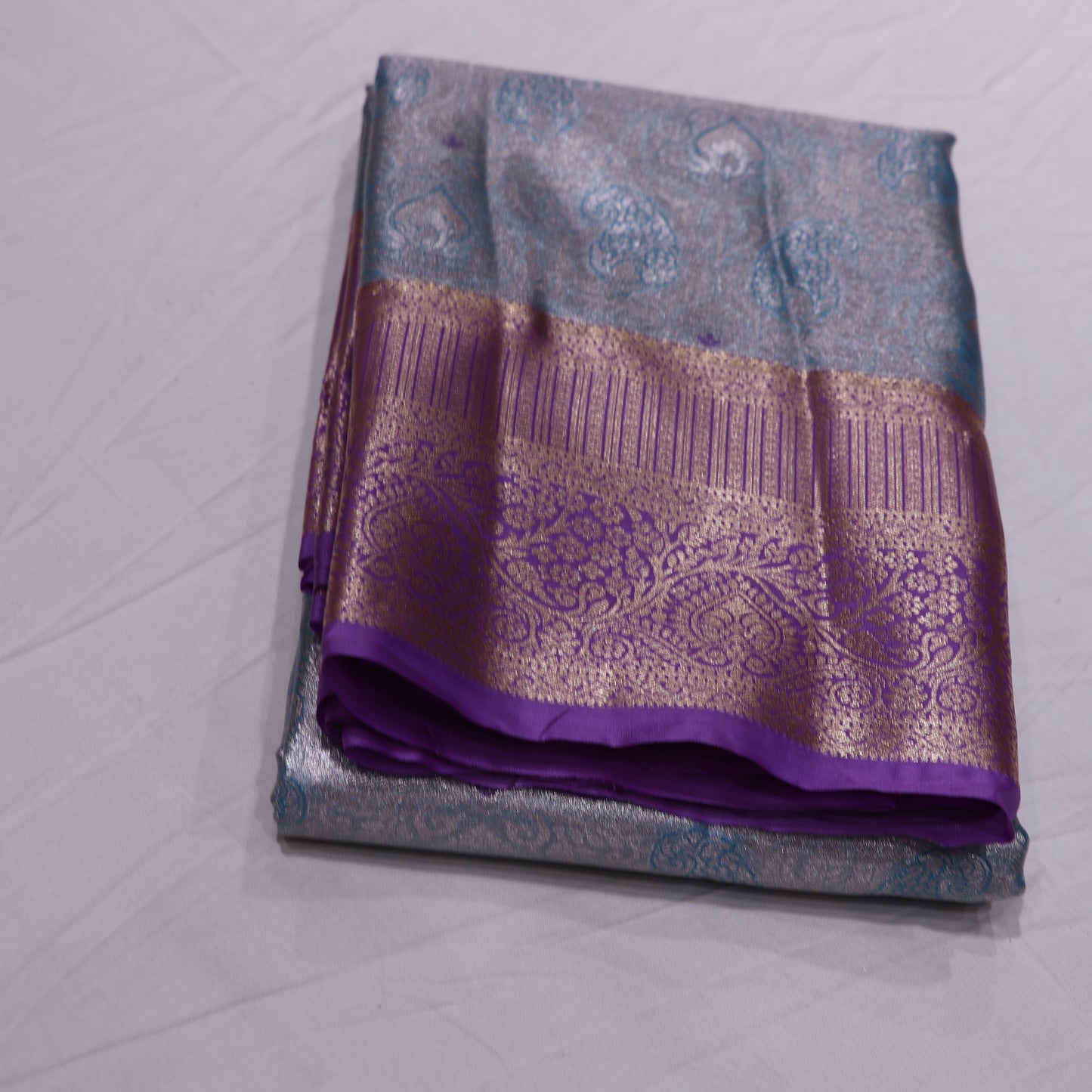 Pure Tissue silk Saree Sky Blue With Voilet - Vaishali Silks