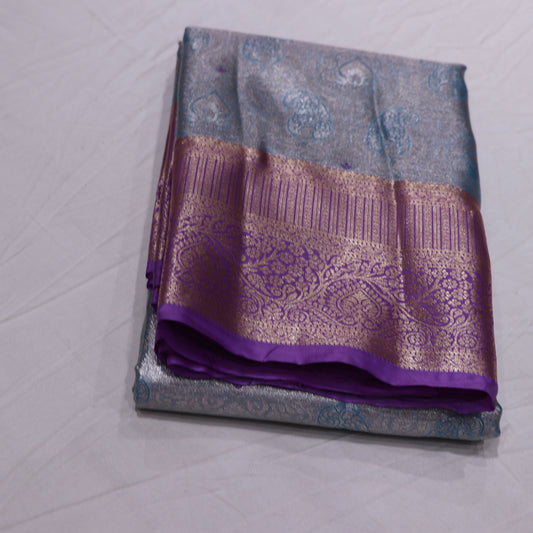 Pure Tissue silk Saree Sky Blue With Voilet - Vaishali Silks