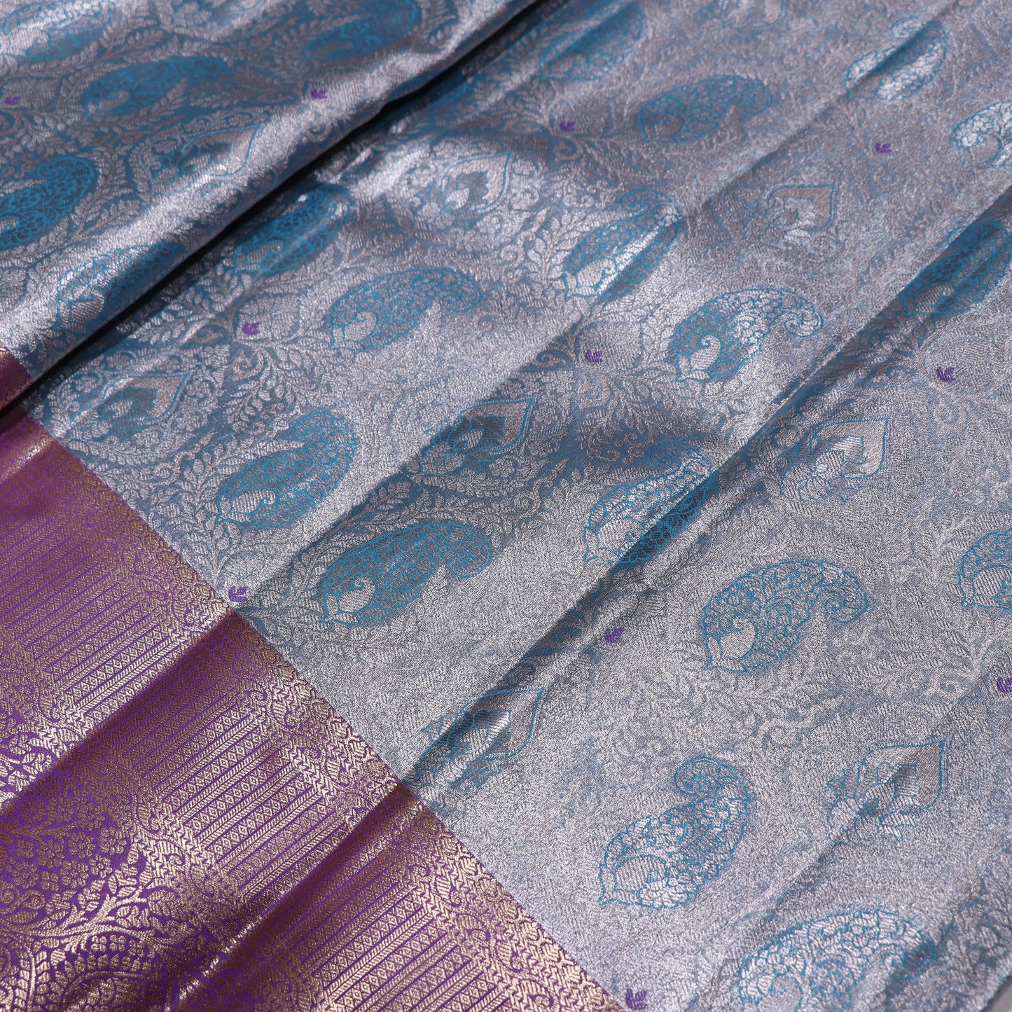 Pure Tissue silk Saree Sky Blue With Voilet - Vaishali Silks
