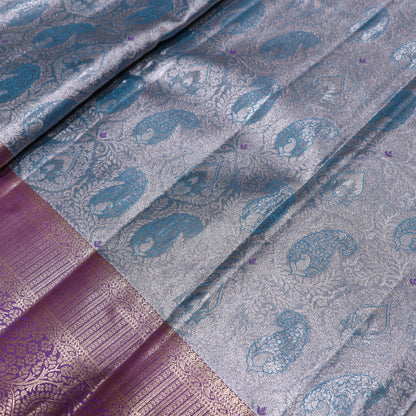 Pure Tissue silk Saree Sky Blue With Voilet - Vaishali Silks