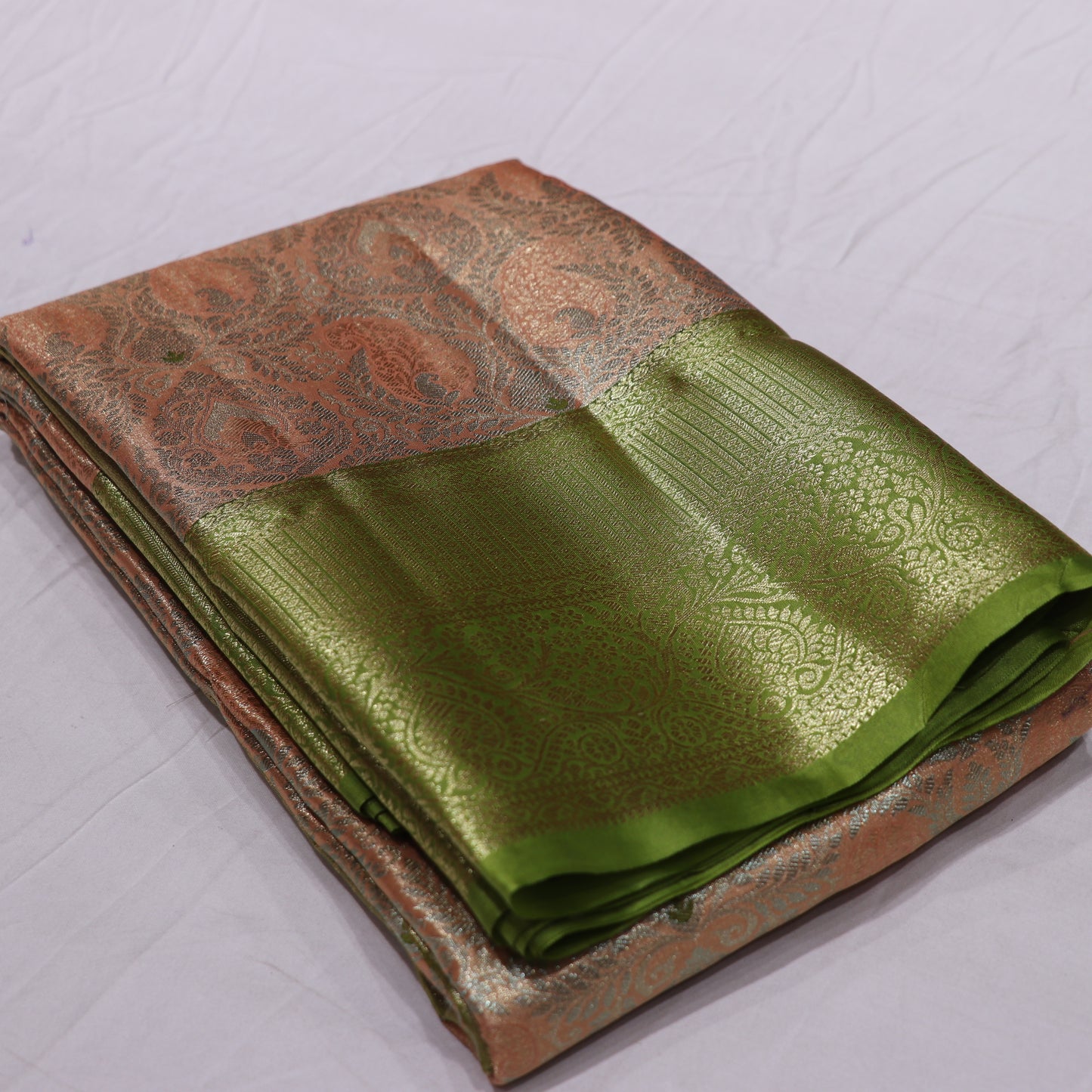 Pure Tissue silk Saree Sandal With  Green - Vaishali Silks