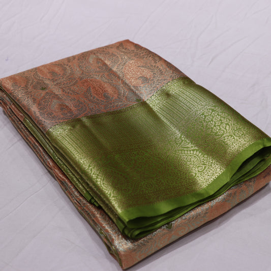 Pure Tissue silk Saree Sandal With  Green - Vaishali Silks