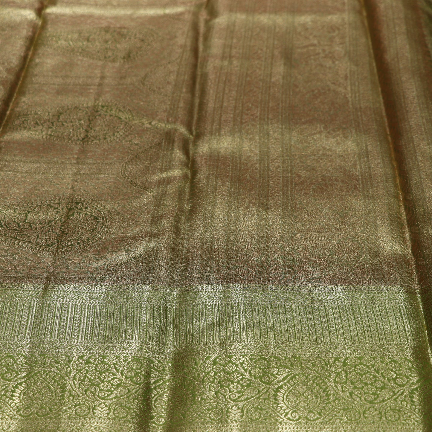 Pure Tissue silk Saree Sandal With  Green - Vaishali Silks