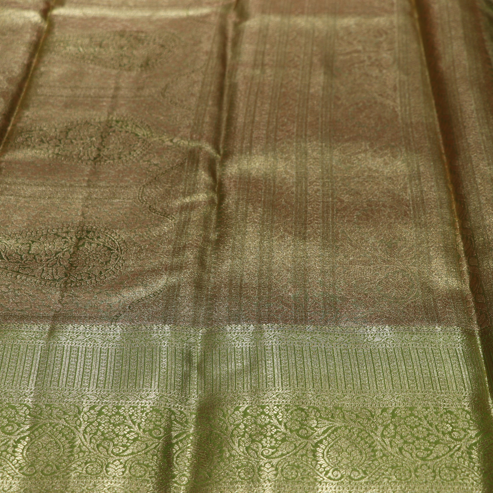 Pure Tissue silk Saree Sandal With  Green - Vaishali Silks