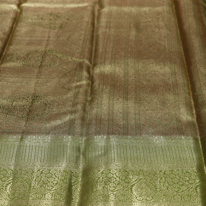 Pure Tissue silk Saree Sandal With  Green - Vaishali Silks