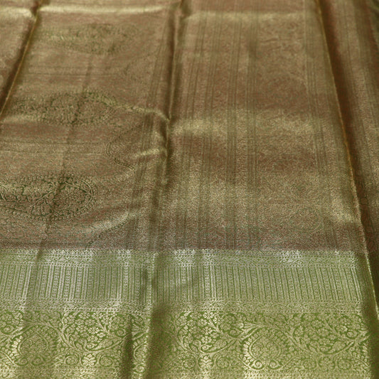 Pure Tissue silk Saree Sandal With  Green - Vaishali Silks