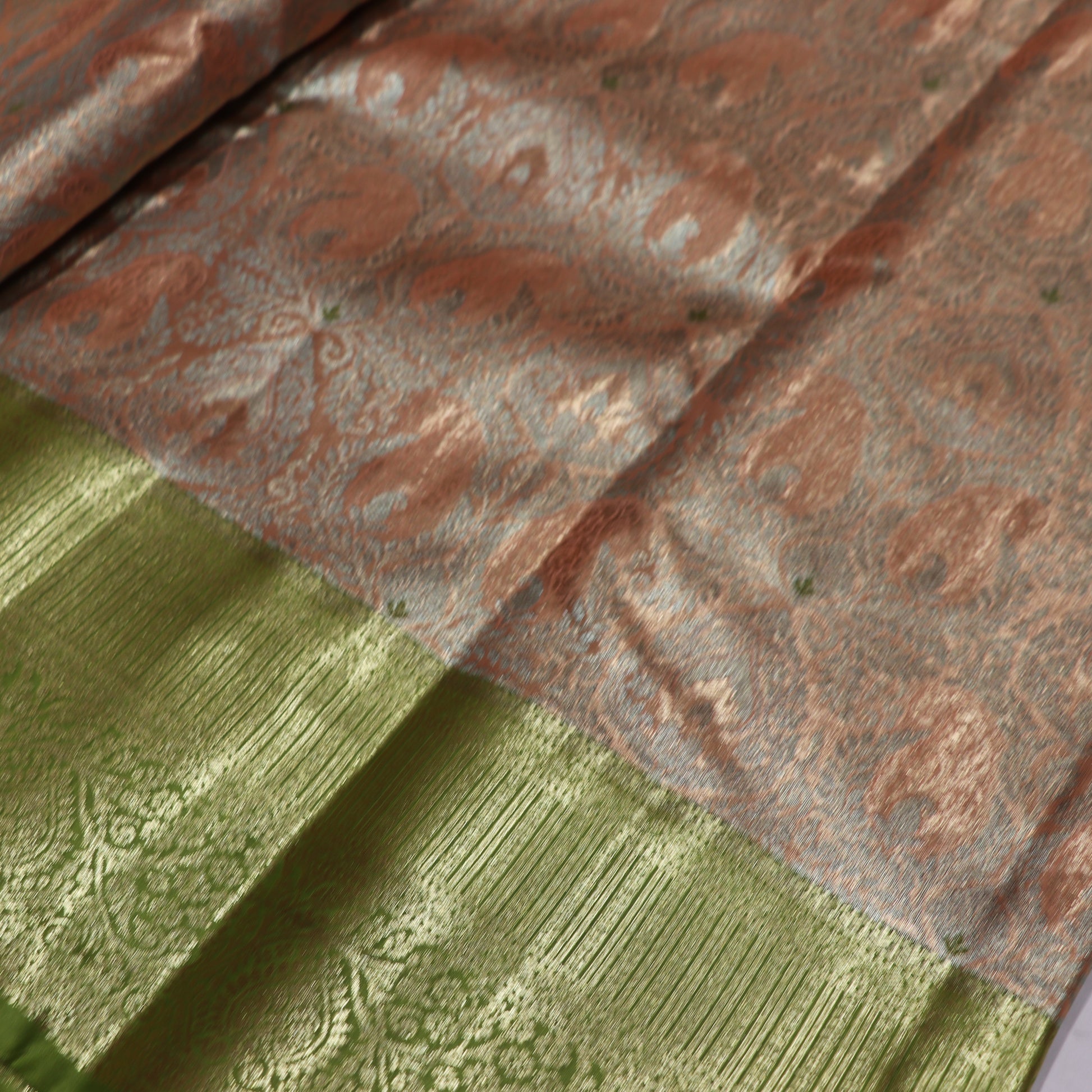 Pure Tissue silk Saree Sandal With  Green - Vaishali Silks