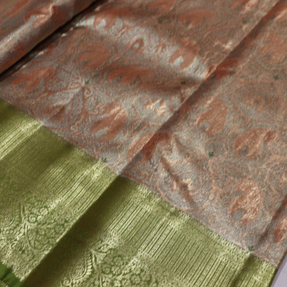 Pure Tissue silk Saree Sandal With  Green - Vaishali Silks