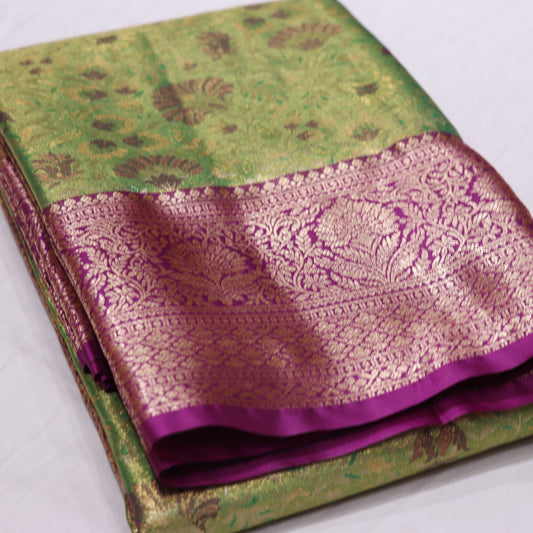 Pure Tissue silk Saree  Grren With Voilet - Vaishali Silks
