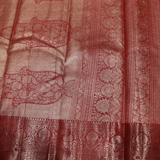 Pure Tissue silk Saree Sandal With Red - Vaishali Silks