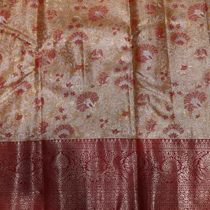 Pure Tissue silk Saree Sandal With Red - Vaishali Silks