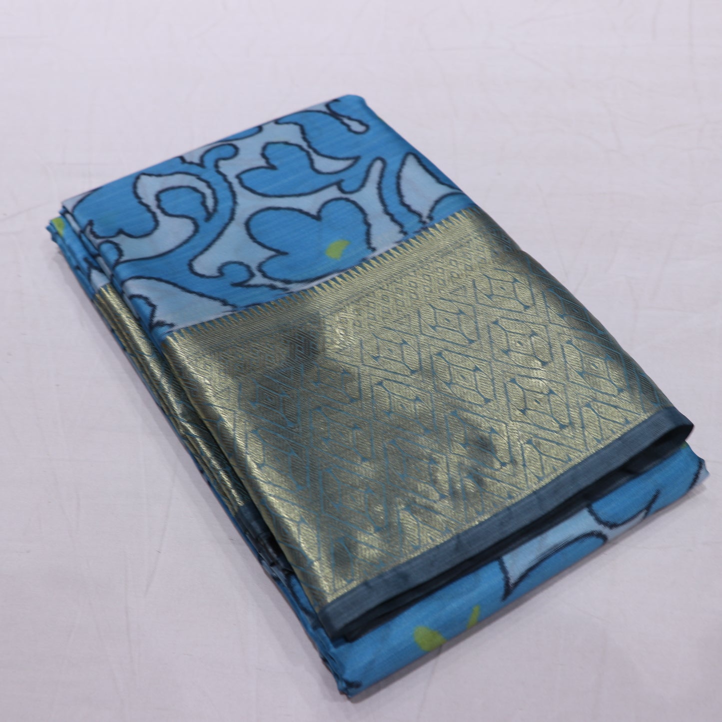 Pure Printed Silk Saree Blue Colour - Vaishali Silks