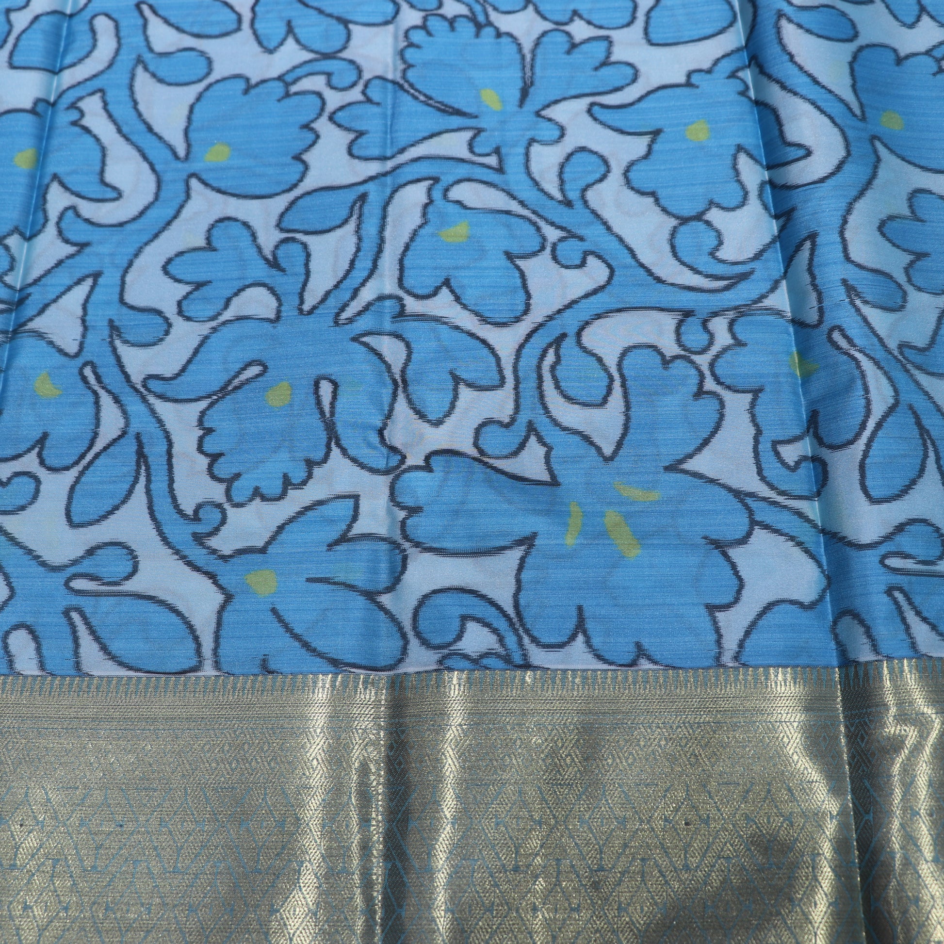Pure Printed Silk Saree Blue Colour - Vaishali Silks