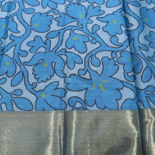 Pure Printed Silk Saree Blue Colour - Vaishali Silks