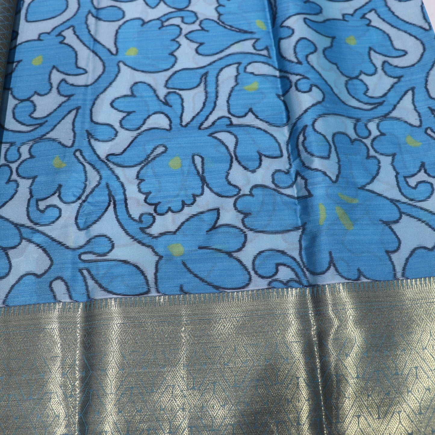 Pure Printed Silk Saree Blue Colour - Vaishali Silks