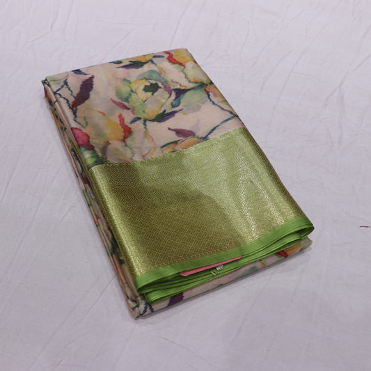 Pure Printed Silk Saree  Parrot Green  Colour - Vaishali Silks