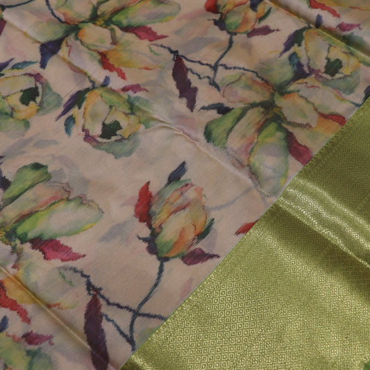 Pure Printed Silk Saree  Parrot Green  Colour - Vaishali Silks