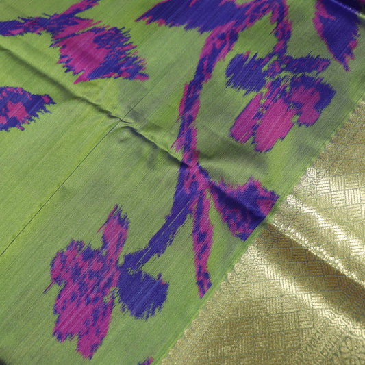 Pure Printed Silk Saree Green Colour - Vaishali Silks