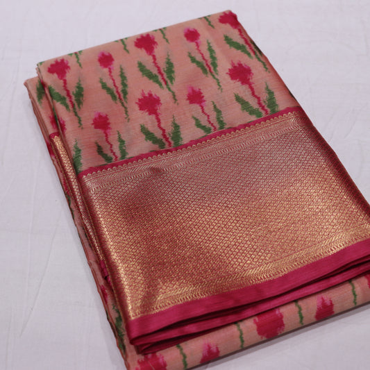 Pure Printed Silk Saree Pink Colour - Vaishali Silks