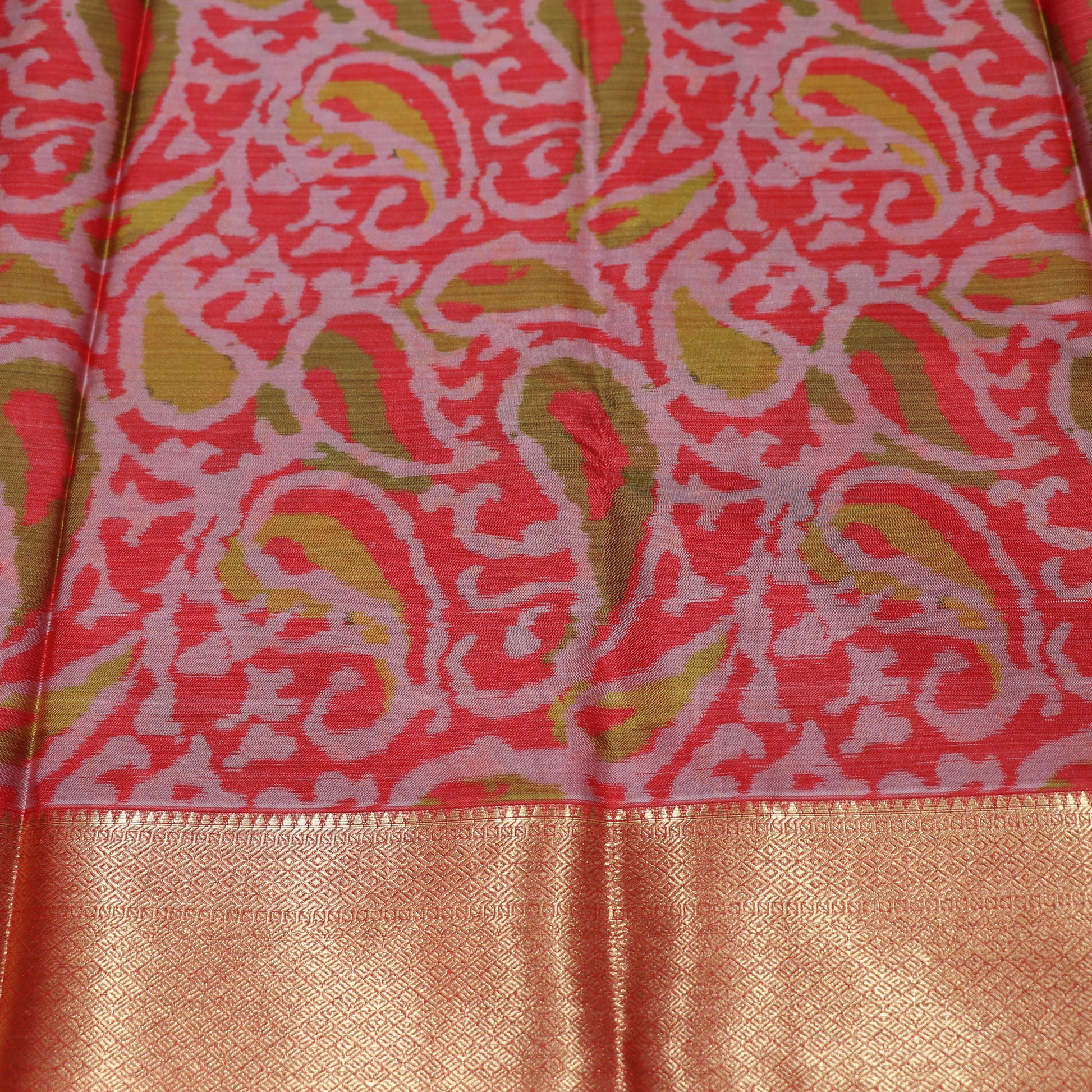 Pure Printed Silk Saree Orange Coloue - Vaishali Silks