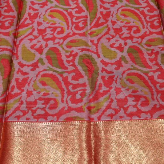 Pure Printed Silk Saree Orange Coloue - Vaishali Silks