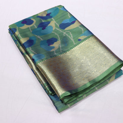 Pure Printed Silk Saree Green Colour
