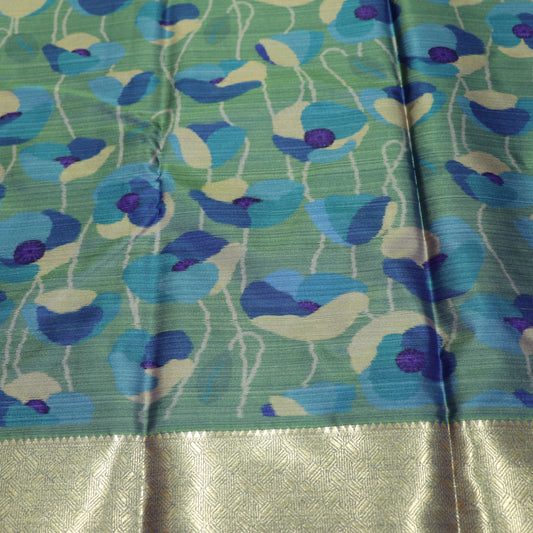 Pure Printed Silk Saree Green Colour