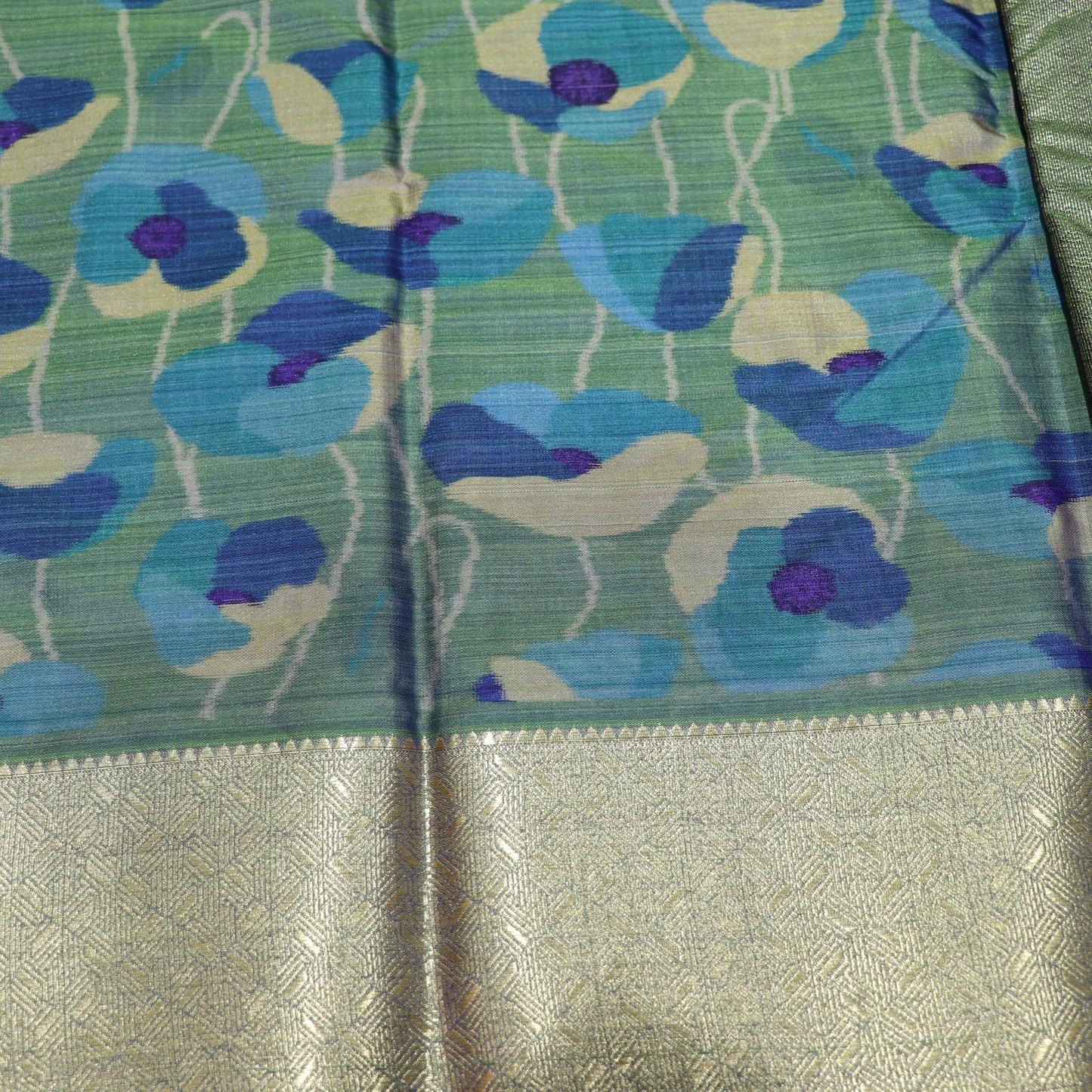 Pure Printed Silk Saree Green Colour