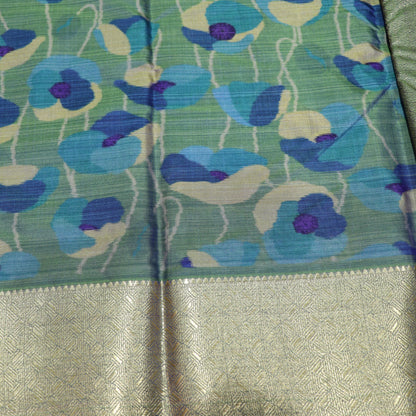 Pure Printed Silk Saree Green Colour