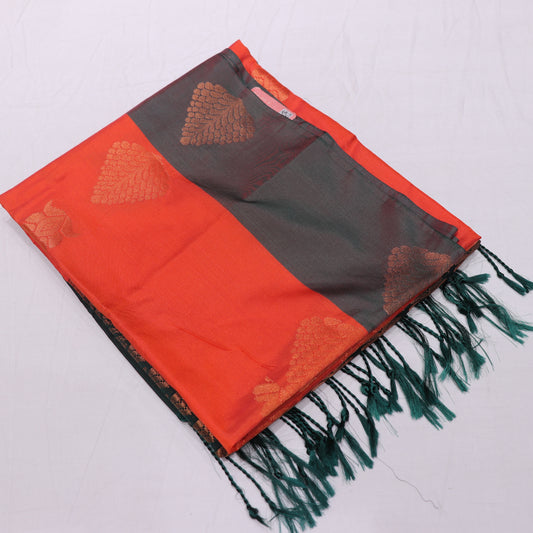 Semi Soft Silk orange with  Green - Vaishali Silks