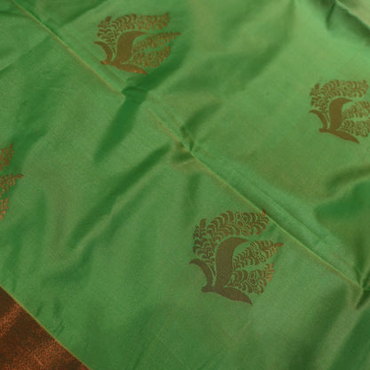 Semi Soft Silk   Parrot  Green  with  Tomato  Red - Vaishali Silks