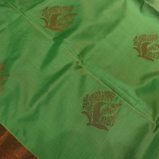 Semi Soft Silk   Parrot  Green  with  Tomato  Red - Vaishali Silks