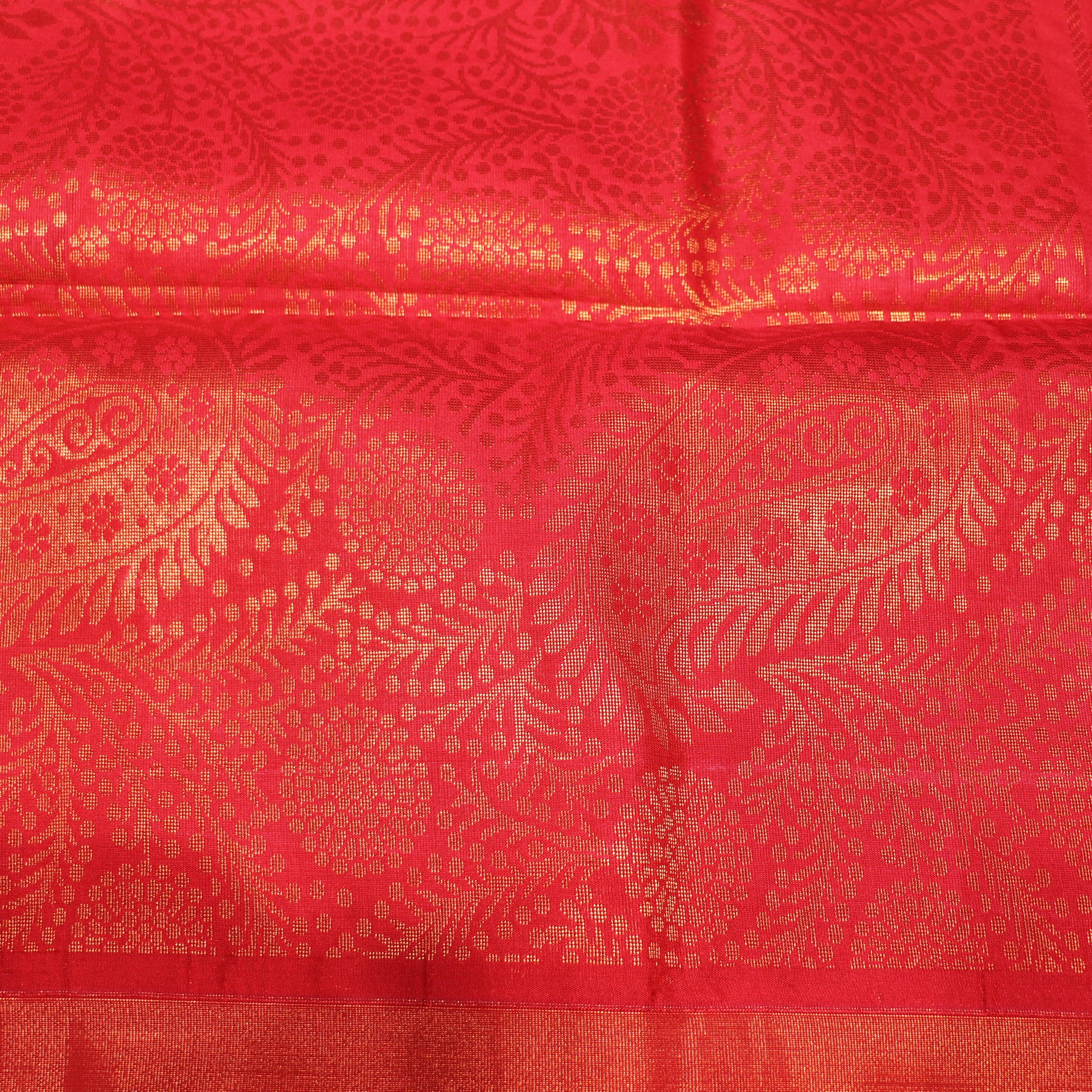 Semi Soft Silk   Parrot  Green  with  Tomato  Red - Vaishali Silks