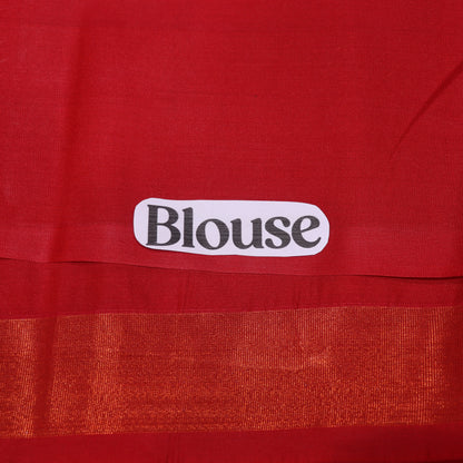 Semi Soft Silk   Parrot  Green  with  Tomato  Red - Vaishali Silks