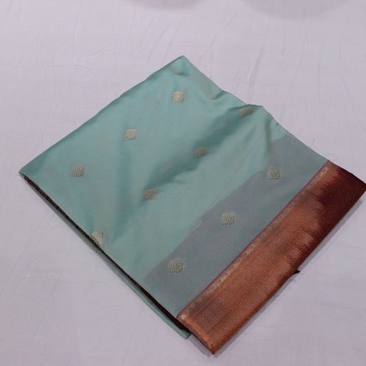 Semi Soft Silk Turquoise  Blue with Mearon Colour - Vaishali Silks
