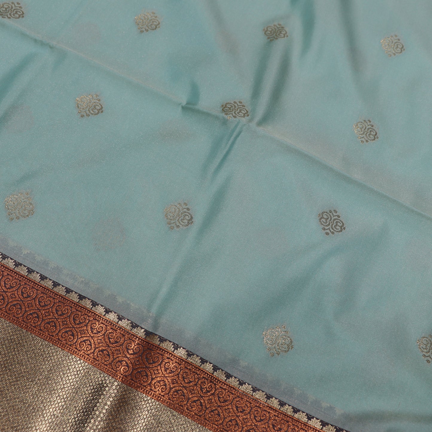 Semi Soft Silk Turquoise  Blue with Mearon Colour - Vaishali Silks