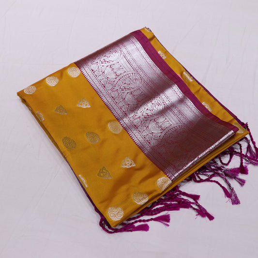 Semi Soft Silk Yellow With Purple - Vaishali Silks