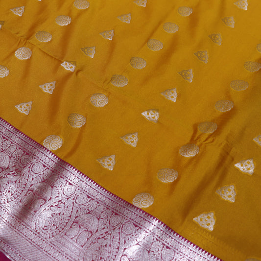 Semi Soft Silk Yellow With Purple - Vaishali Silks