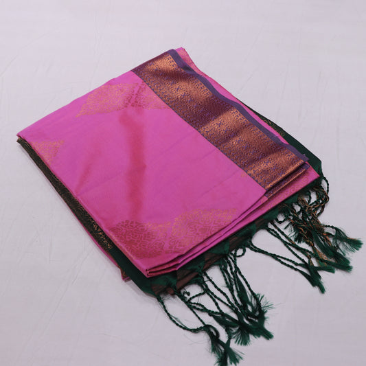 Semi Soft Silk Pink with  Green - Vaishali Silks