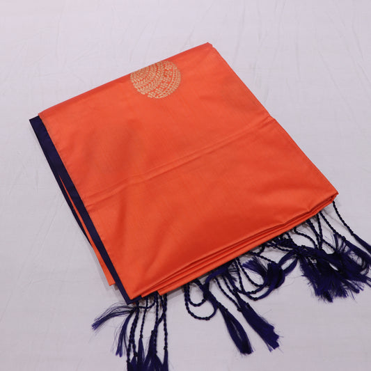 Semi Soft Silk Orange with  Blue - Vaishali Silks