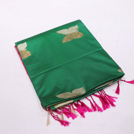 Semi Soft Silk Saree Green With  Pink Colour - Vaishali Silks