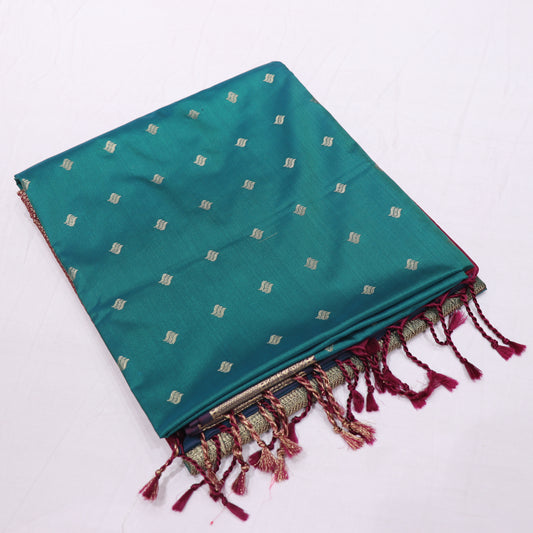 Semi Soft Silk Saree  Ramar Blue With Meroon - Vaishali Silks